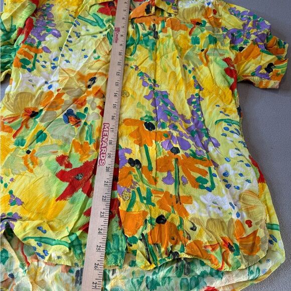 Jams World Button Up Top Multi Color Floral Short Sleeve Blouse size M - Picture 5 of 16